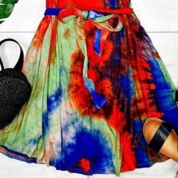 NWT | White Birch | Tie Dye | Sleeveless Dress | Belt Waist - Picture 3 of 8